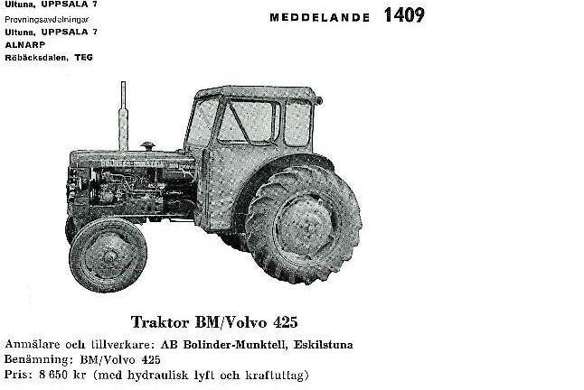 Testet av Volvo BM 425 kom med i rapport 1409.