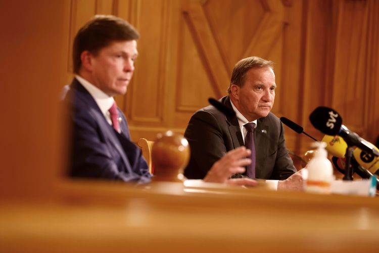 Riksdagens talman Andreas Norlén under måndagens pressträff med Stefan Löfven (S).