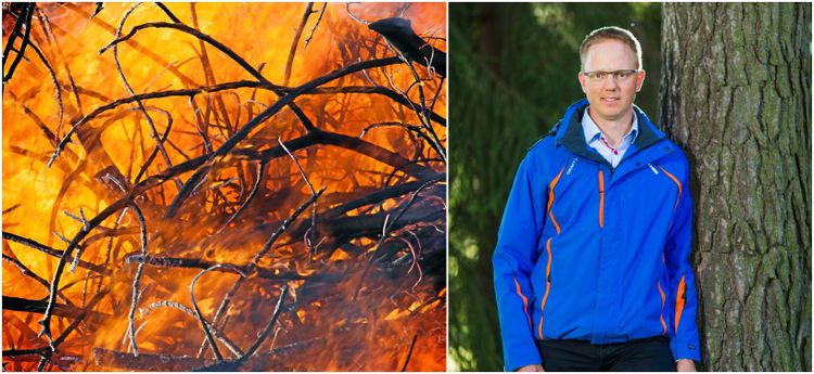 Arkivbild på skogsbrand och bild på Mathias Westerlund.