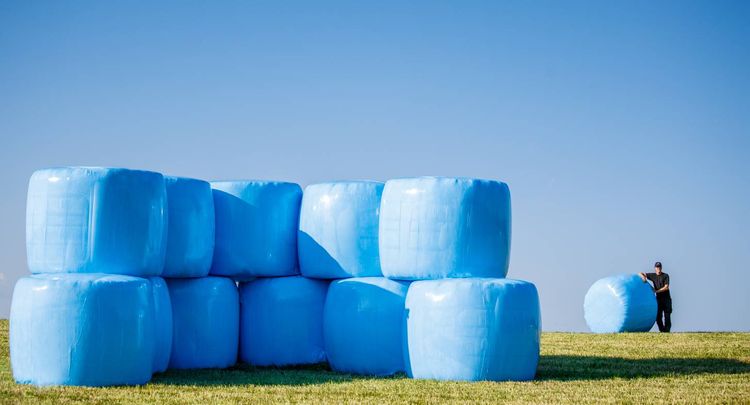 Skånske bonden Per-Ola Wilhelmsson bidrar gärna till forskningen om cancer och valde blå plast i år.