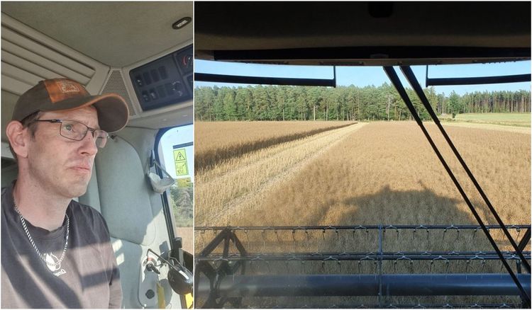 Peter Wahlgren i skördetröskan.