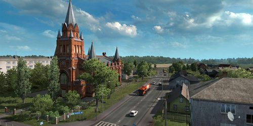 Lastbilssimulatorn rör sig österut