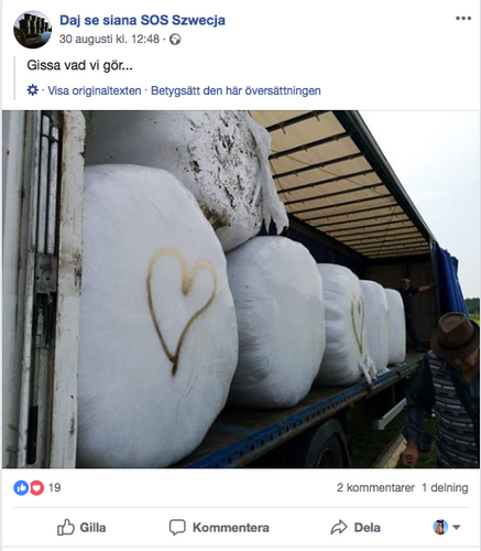 Ett nytt lass nu ensilagebalar med destination Kristianstad från hjälpinsatsen i Polen som kallas SOS Szwecia.